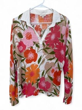 Tyler Böe Multicolored Floral Lightweight Linen Pullover Long Sleeve Shirt Large